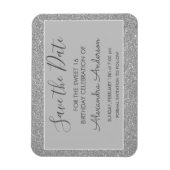 Silver Glitzer Sweet 16 Save the Date Magnet (Vertikal)