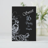 Silver Glitzer Swirl Sweet 16 Party Einladung (Stehend Vorderseite)