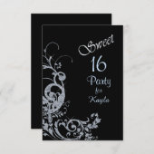 Silver Glitzer Swirl Sweet 16 Party Einladung (Vorne/Hinten)