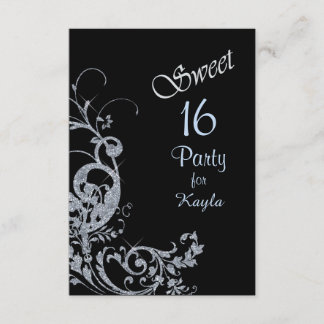 Silver Glitzer Swirl Sweet 16 Party Einladung