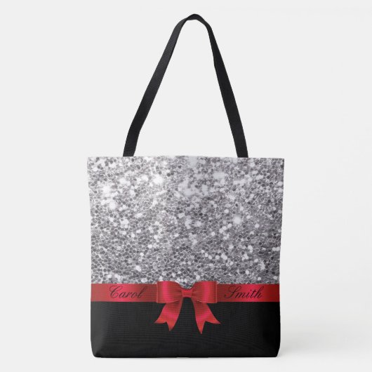Silver Glitzer Tasche mit individuellem Namen (Vorderseite)