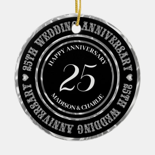 Silver Glitzer Text and Hearts Keramik Ornament (Vorne)