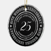 Silver Glitzer Text and Hearts Keramik Ornament (Links)