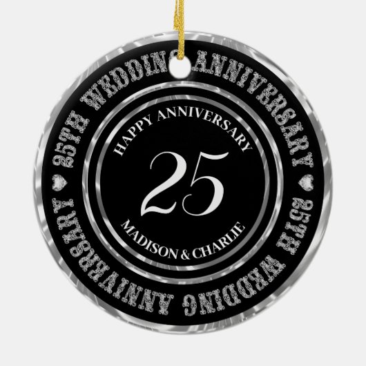 Silver Glitzer Text and Hearts Keramik Ornament (Hinten)