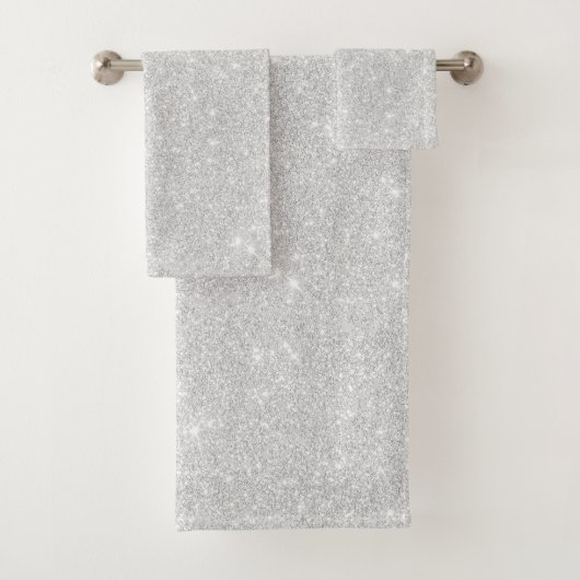 Silver Glitzer Texture White Sparkling Shiny Badhandtuch Set (Insitu)