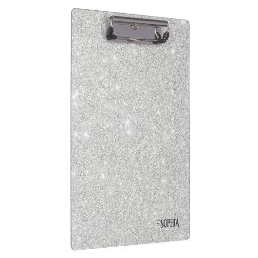 Silver Glitzer Texture White Sparkling Shiny Klemmbrett (Rechts)