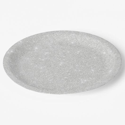 Silver Glitzer Texture White Sparkling Shiny Pappteller (Schrägansicht)