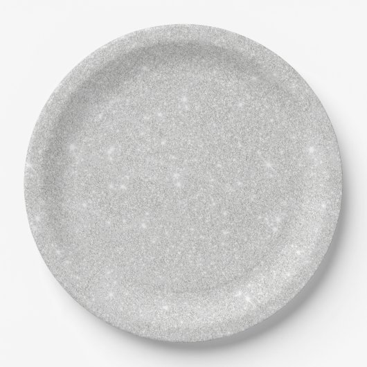 Silver Glitzer Texture White Sparkling Shiny Pappteller (Vorderseite)