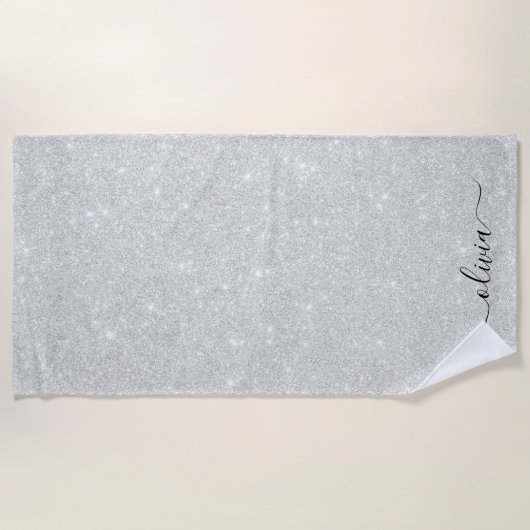 Silver Glitzer Texture White Sparkling Shiny Strandtuch (Vorderseite)