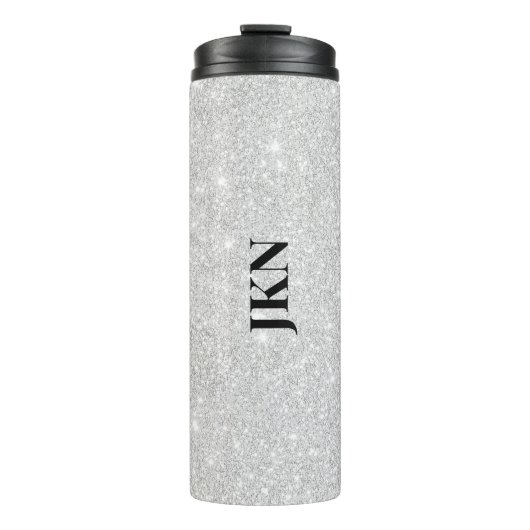 Silver Glitzer Texture White Sparkling Shiny Thermosbecher (Vorderseite)