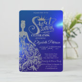 Silver Glitzer, Tiara, Diamonds Blue Einladung (Stehend Vorderseite)