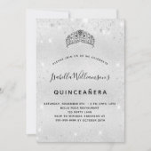 Silver Glitzer tiara Krone Quinceanera Einladung (Vorderseite)