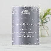 Silver Glitzer tiara Krone Sweet 16 Einladung (Stehend Vorderseite)