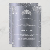 Silver Glitzer tiara Krone Sweet 16 Einladung (Vorne/Hinten)