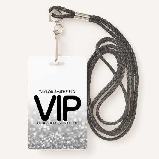 Silver Glitzer Trendsetter VIP Lanyard Abzeichen B Ausweis (Vorderseite mit Schlüsselband)