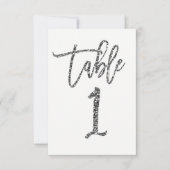 Silver Glitzer Trendy Moderne Script Tischnummer 1 (Vorderseite)