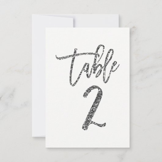 Silver Glitzer Trendy Moderne Script Tischnummer 2 (Rückseite)