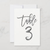 Silver Glitzer Trendy Moderne Script Tischnummer 3 (Rückseite)