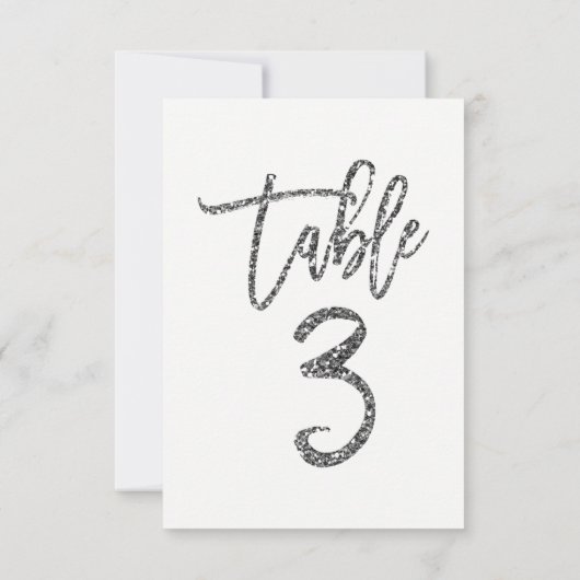 Silver Glitzer Trendy Moderne Script Tischnummer 3 (Rückseite)