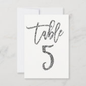 Silver Glitzer Trendy Moderne Script Tischnummer 5 (Vorderseite)