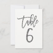 Silver Glitzer Trendy Moderne Script Tischnummer 6 (Rückseite)
