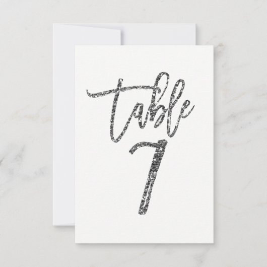 Silver Glitzer Trendy Moderne Script Tischnummer 7 (Vorderseite)
