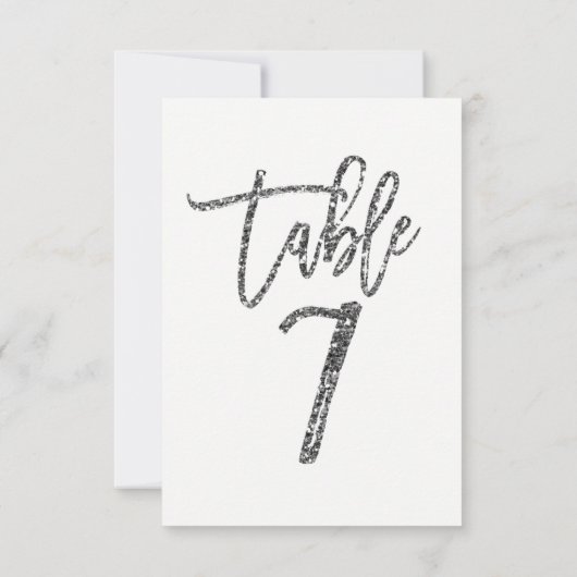 Silver Glitzer Trendy Moderne Script Tischnummer 7 (Rückseite)