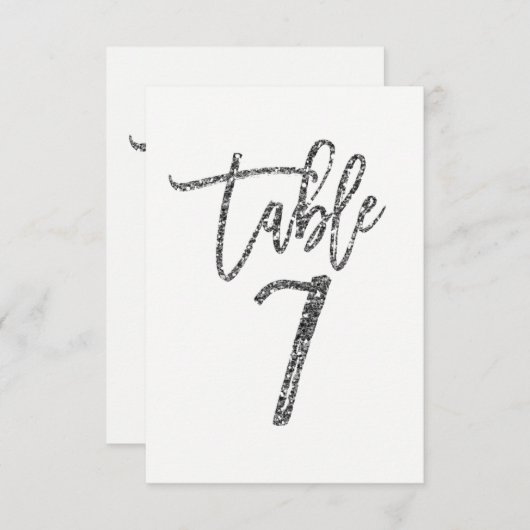Silver Glitzer Trendy Moderne Script Tischnummer 7 (Vorne/Hinten)