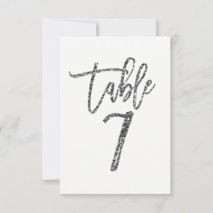 Silver Glitzer Trendy Moderne Script Tischnummer 7