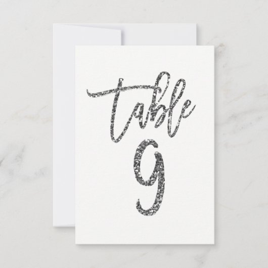 Silver Glitzer Trendy Moderne Script Tischnummer 9 (Vorderseite)
