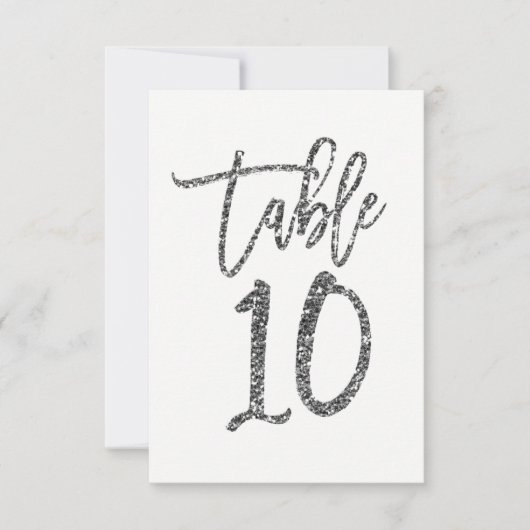 Silver Glitzer Trendy Script Tischnummer 10 Zehn (Vorderseite)