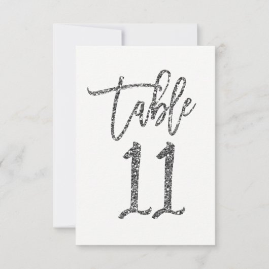 Silver Glitzer Trendy Script Tischnummer 11 (Vorderseite)