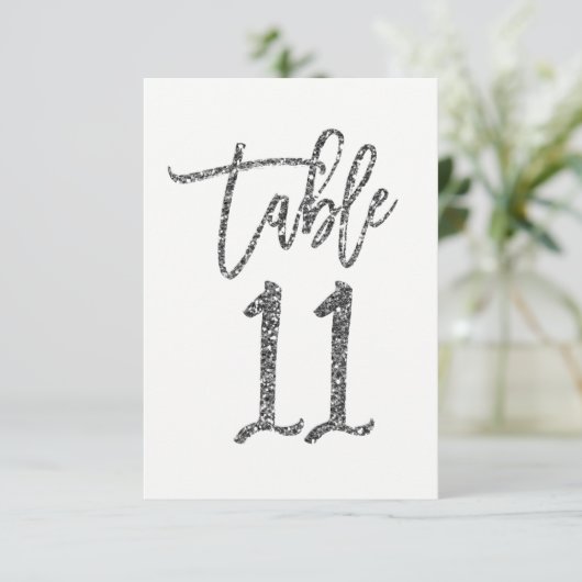 Silver Glitzer Trendy Script Tischnummer 11 (Stehend Vorderseite)