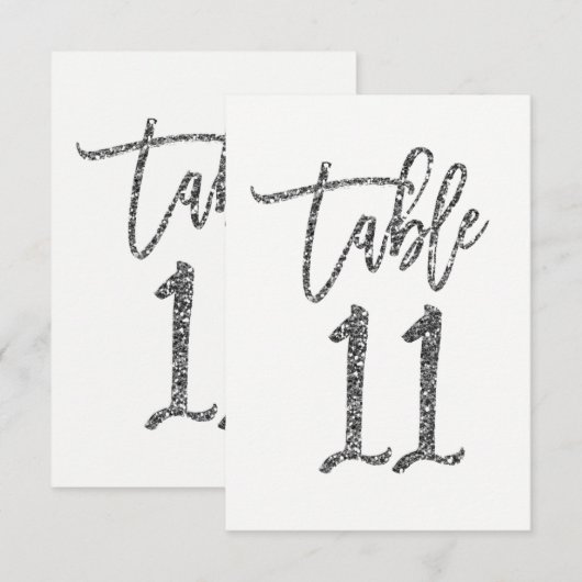 Silver Glitzer Trendy Script Tischnummer 11 (Vorne/Hinten)