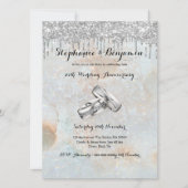 Silver Glitzer Tropfen 25. Hochzeitstag Einladung (Vorderseite)