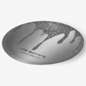 Silver Glitzer Tropfen 25. Hochzeitstag Pappteller (Schrägansicht)