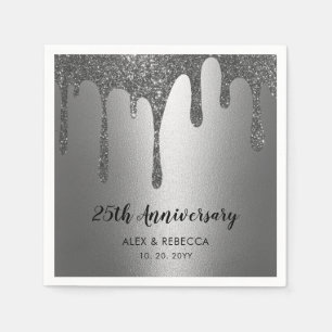 Silver Glitzer Tropfen 25. Hochzeitstag  Serviette