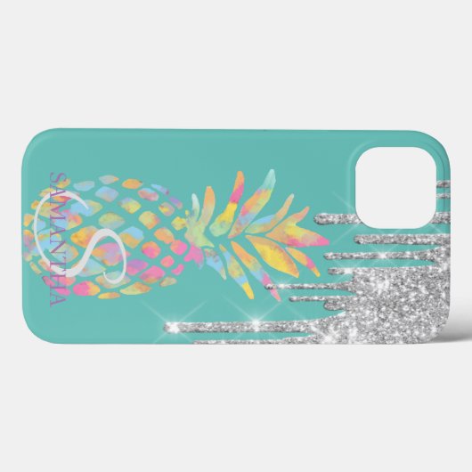 Silver Glitzer Tropfen Ananas Minze Green Case-Mate iPhone Hülle (Rückseite (Horizontal))
