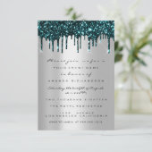 Silver Glitzer Tropfen Aquamarin Brautparty Sweet  Einladung (Stehend Vorderseite)