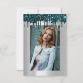 Silver Glitzer Tropfen Aquamarin Brautparty Sweet  Einladung (Rückseite)