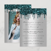 Silver Glitzer Tropfen Aquamarin Brautparty Sweet  Einladung (Vorne/Hinten)