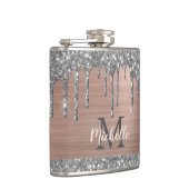 Silver Glitzer Tropfen auf Rosa Metal Mit Monogram Flachmann (Rechts)