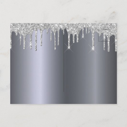 Silver Glitzer Tropfen Baby Dusche Einladung Postkarte (Rückseite)