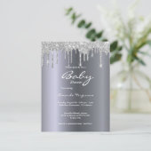Silver Glitzer Tropfen Baby Dusche Einladung Postkarte (Stehend Vorderseite)