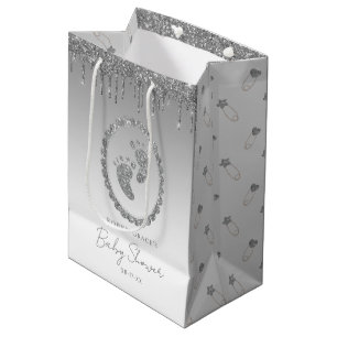 Silver Glitzer Tropfen Baby Showbeutel Mittlere Geschenktüte