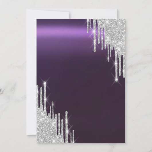 Silver Glitzer Tropfen Balloons Lila Rente Einladung (Rückseite)