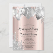 Silver Glitzer Tropfen Balloons Rose Gold Rente Einladung (Vorderseite)