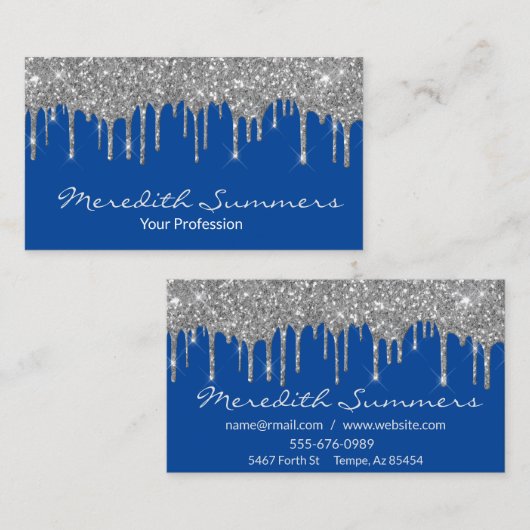 Silver Glitzer Tropfen Blue Customizing Glitzer Visitenkarte (Vorne/Hinten)