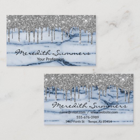 Silver Glitzer Tropfen Blue Marble Anpassen des Gl Visitenkarte (Vorne/Hinten)