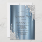 Silver Glitzer Tropfen Blue Metallic Rentierung Einladung (Vorderseite)